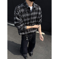 Kemeja Flanel Pria Lengan Panjang Motif Kotak-kotak Berhias Berlian Imitasi, Ukuran Besar, Kancing Depan, Gaya Streetwear, Pabrik, OEM ODM, MOQ Rendah, Grosir