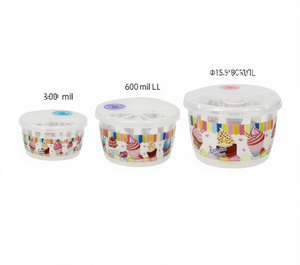 Plastic Food <b>Containers</b> 300Ml 600Ml 1L Airtight Lids Round <b>Kitchen</b> <b>Storage</b> Set Cartoon Design - Product Image 1
