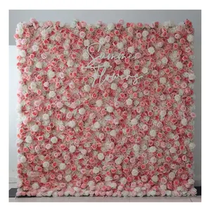 Custom 3D Effect Real Touch 8ftx8ft Roll Up Artificial Flower Wall Wedding Decoration Photo Background Flower Wall Panel