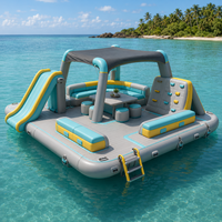 Île flottante gonflable personnalisée avec logo, toboggan, auvent, canapé, table pour lac, complexe hôtelier, vente en gros