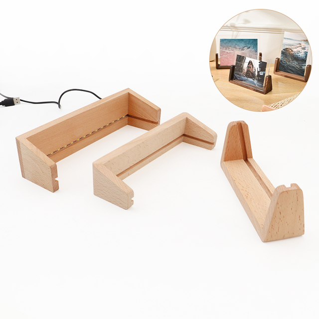 U-Shaped Wooden Acrylic Photo Picture Framer Illuminated with LED Luminous Wooden Frame Base Wood Photo Picture Frame