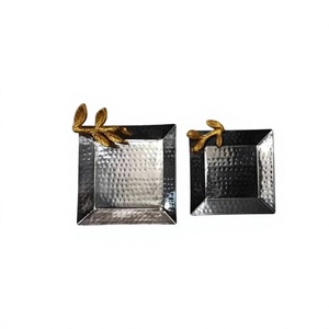 Finest Quality Metal <b>Stainless</b> <b>Steel</b> Wholesale Home Dining Table Food Serving <b>Tray</b> With Gold Antique Accent In Affordable Price - Product Image 1