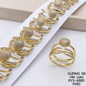 XUPING Jewelry Wholesale 14K Gold Color Plated Iced Out Stone Bridegroom Bridal Fashion Women Men a Pair <strong>Couple</strong> Wedding <strong>Ring</strong> <strong>Set</strong> - Product Image 6