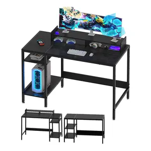 Good Quality Competitive Price Wood Black Computer Desk With Shelves And 2 Drawers Multi Functional Corner Computer Table