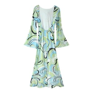 UNIZERA Abito Lungo da Donna a <span class=keywords><strong>Maniche</strong></span> <span class=keywords><strong>Lunghe</strong></span> Svasato con Stampa e <span class=keywords><strong>Schiena</strong></span> <span class=keywords><strong>Scoperta</strong></span> in Rete, Elegante e Sexy, Nuova Collezione Autunno 2026 (7393) - Product Image 2