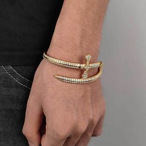Factory ODM Full Diamond Crusted Crusader Blade <b>Bangle</b> Moissanites Authentic Gold Dipped 925 Sterling Silver Urban Bling Custom - Product Image 3