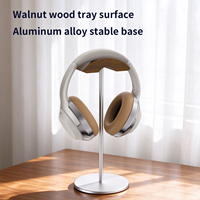 Support de casque en bois de noyer et aluminium, vente en gros d'usine, support de casque supra-auriculaire de bureau, logo et emballage personnalisés