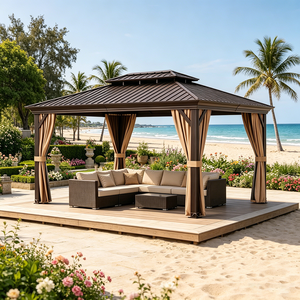 Gazebo de jardin de luxe à toit rigide avec rideaux latéraux, pavillon extérieur toutes saisons pour la vie <span class=keywords><strong>en</strong></span> plein air dans la cour - Product Image 2