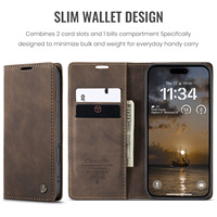 Étui Portefeuille à Rabat Caseme pour iPhone 17 Pro Max Air 16 15 Pro 14 Plus 13 12 11 XS Max XR X 7 8 Plus avec Support en Cuir PU