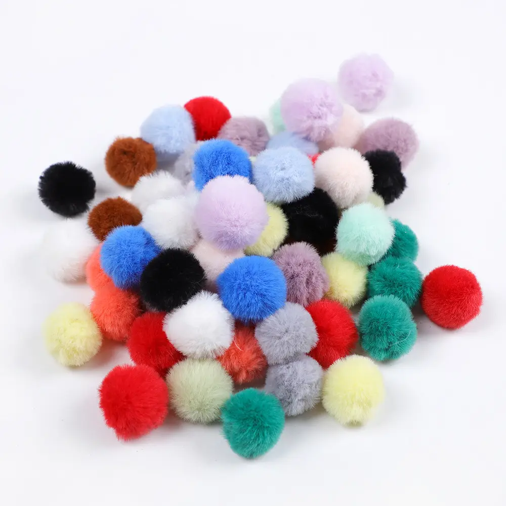 Grosir Murah Pompom Bulu Palsu 3Cm Mini Tekan untuk Mainan DIY dengan Tali Elastis Pom Pom Bulu Palsu