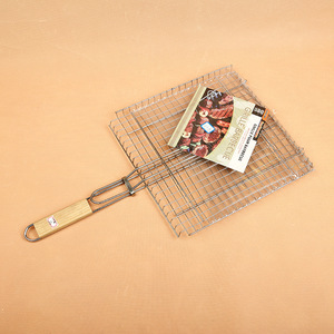 Square BBQ Grill Basket 33x33x61cm With Wooden Handle For Grilling Meat Fish Vegetables Outdoor Cooking Baking Barbecue - Product Image 1