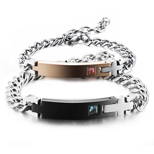 Bracelet d'identité personnalisé en acier inoxydable avec croix religieuse, plaque métallique vierge, chaîne <span class=keywords><strong>gourmette</strong></span>, ensemble de bijoux romantiques pour couples, vente en gros - Product Image 1