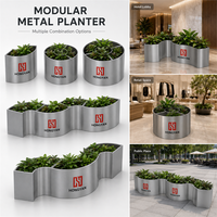 Jardinière modulaire en métal argenté de 115 cm, design moderne et écologique, à dessus ouvert incurvé, avec compartiments, pour hôtels et restaurants, utilisation en extérieur