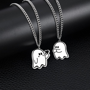 Boo Crew Duo: colgantes de fantasma de corazón que brillan en la oscuridad con dijes de calabaza desmontables a juego con cadenas de Halloween para él y para ella - Product Image 2