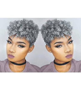 120g ekstensi rambut ekor kuda hitam & abu-abu Kinky, jepit gaya Yaki Brasil asli, hiasan Atasan Wanita perak abu-abu garam lada - Product Image 1