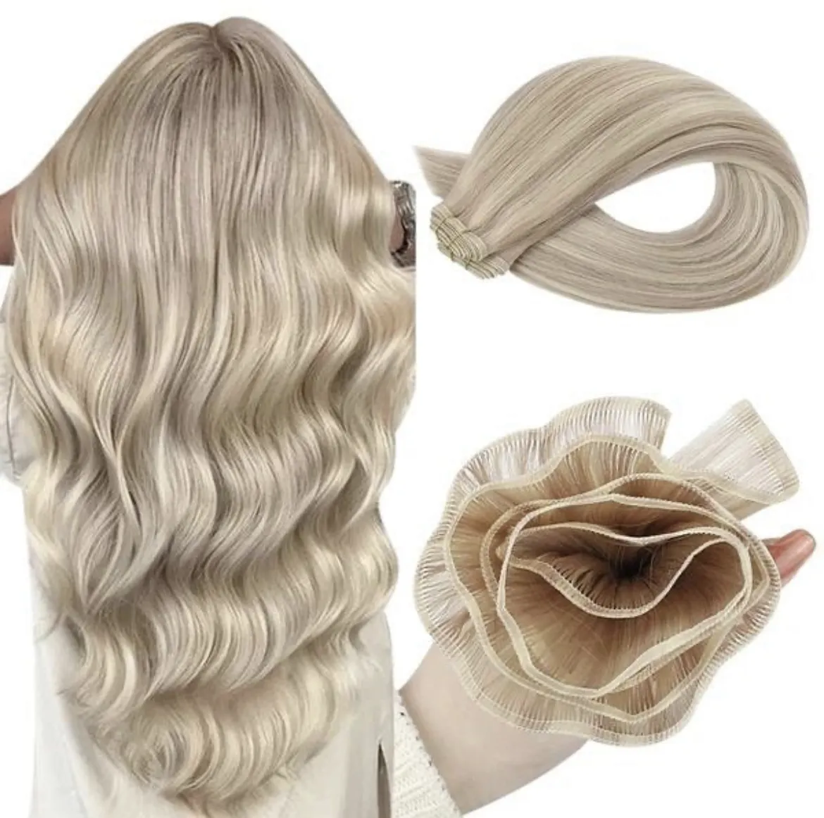 Top Quality Russian Slavic Raw Hair Cuticle Intact Thick Ends Double Drawn Remy Hair Extensions Whitest Color For Hand Tied Weft