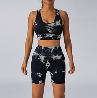 Set Olahraga Yoga Seamless Tie-dye Gaya Baru Yoke Custom untuk Wanita, Elastisitas Tinggi, Dukungan Tinggi, Set Celana Pendek untuk Gym dan Fitness