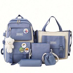 Conjunto de Mochilas Escolares Impermeables con Diseño Personalizado - 5 Piezas, Mochila Moderna y Bonita para Adolescentes, Unisex, Gran Capacidad, con Cierre, Estilo Preppy - Product Image 1