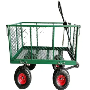 Sıcak satış dört tekerlekli bahçe arabaları çelik araba netfour tekerlekler Mesh örgü sepeti