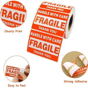 Custom Logo Self-Adhesive Waterproof <strong>Label</strong> Sticker Roll Oil Proof <strong>Fragile</strong> Warning <strong>Labels</strong> for Shipping Packaging - Product Image 2