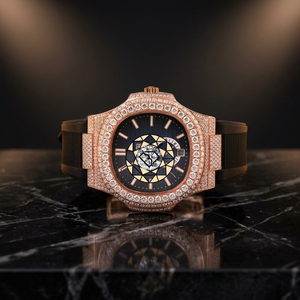 Montre de luxe en acier inoxydable avec moissanite, écologique, personnalisée, mouvement à quartz analogique, bracelet entièrement serti de pierres, unisexe, boîtier rond de 40 mm - Product Image 2
