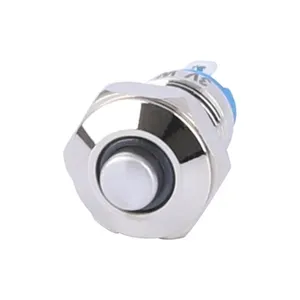 Interruptor de aço inoxidável 10mm LED anti-vandalismo com cabeça alta de solda, interruptor momentâneo 1NO IP67 12v à prova d'água