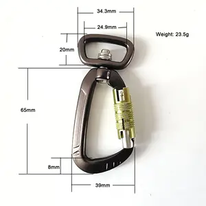 12KN Heavy Duty Metal Hook Auto Locking Climbing Carabiner Clip Swivel Hook Aluminum Carabiner