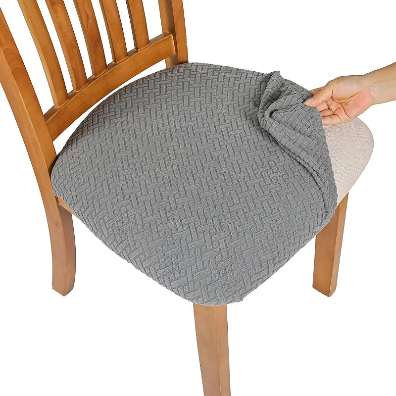 New Design Jacquard Chair Seat Covers Removable Washable Anti-Dust Stretch Spandex Dining Room Upholstered Chair Seat Slipcovers