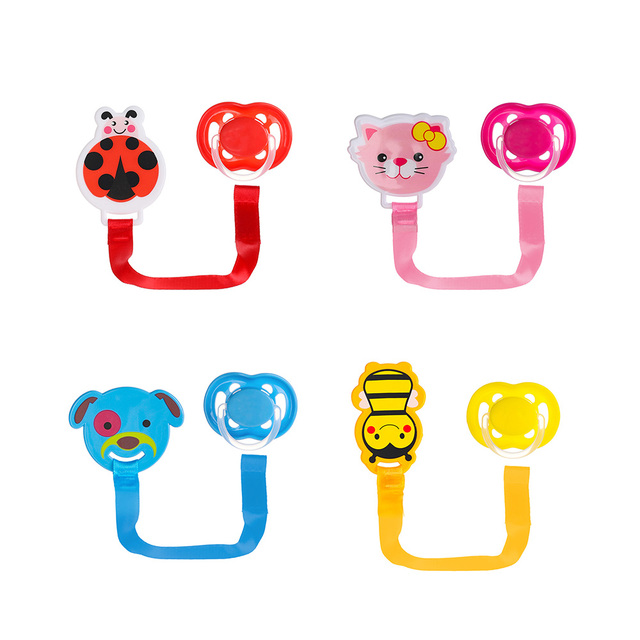 Wholesale Custom Silicone Baby Pacifier with Holder Cartoon Pattern Orthodontic Pacifier for 0-12 Months Newborn Teething Baby