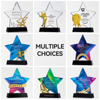 Trophée étoile en cristal coloré, design métallique créatif, base noire, récompense annuelle pour les employés - Meilleures ventes