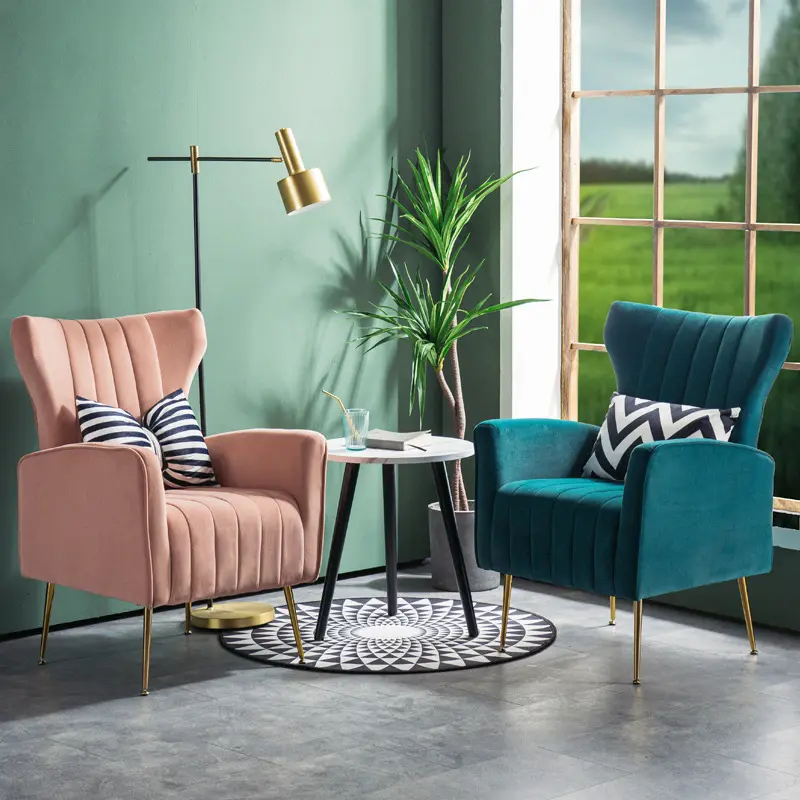 Großhandel Wohnzimmer möbel Hohe Rückenlehne Mid Century Orange Pink Velvet Accent Chair