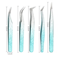 Lot de 2 pinces à épiler en acier inoxydable bleu dégradé pour extensions de cils et pointes en fibre