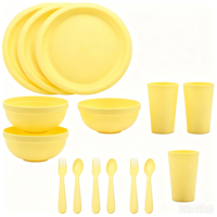 Ensemble de vaisselle incassable en plastique bleu, 15 pièces, réutilisable, assiettes, bols, tasses, fourchettes, cuillères pour enfants, pour un usage quotidien à la maison