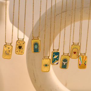 XIXI 18K chapado en oro gota de aceite <span class=keywords><strong>Tarot</strong></span> mujeres geométrico cuadrado marca circón colgante Acero inoxidable joyería de moda collares - Product Image 4