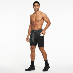 Pantalones Cortos Deportivos de Verano para Hombre, Diseño Moderno, 2 en 1, Transpirables, para Gimnasio, Fitness y Running, con Cierre de Cordón, Spandex/Poliéster - Product Image 1