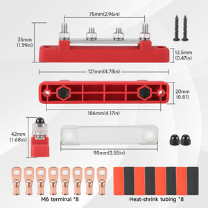Rv <b>Yacht</b> Busbar Kit M6 Red Black Single Row 2 Way Terminal Block 12 48V Copper Battery Connection - Product Image 1