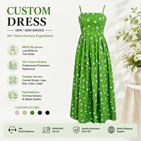 Robe midi évasée pour femme, verte, à motif floral, à fines bretelles, col carré, style bohème, décontractée, d'été, tissée, lavable, antistatique