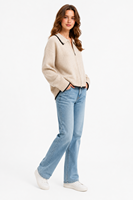 Pull cardigan personnalisé avec logo pour femme, tricoté, manches longues, col polo, couleur unie, mode décontractée, hiver, polyester, usine OEM & ODM