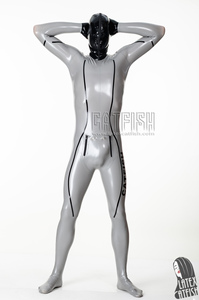 Combinaison en <span class=keywords><strong>latex</strong></span> argenté métallisé de marque <span class=keywords><strong>Catfish</strong></span> pour homme avec capuche double couche - Product Image 5
