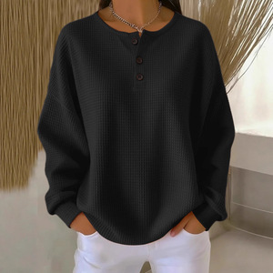 Pull en tricot gaufré coupe ample couleur unie col rond manches longues pour femme Orange S M L XL 2XL 3XL 4XL 5XL - Product Image 4