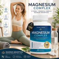 Complément de magnésium complexe à absorption élevée - 8 formes essentielles de magnésium pour la santé des muscles, des os et du cœur - 1000 mg, 90 capsules