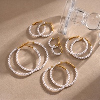 Boucles d'oreilles créoles élégantes en acier inoxydable, imitation perle, plaqué or 18 carats, bijoux pour femmes, modèle Spring Creek Water EH-627