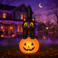 Décoration de jardin d'Halloween en forme de chat noir gonflable LED sur mesure
