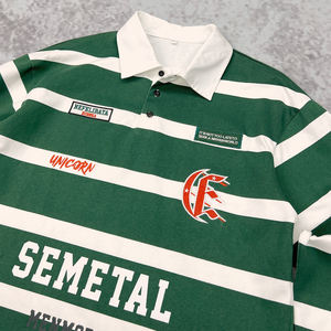 100% coton goutte épaule boutonnée chemise hommes concepteur imprimé à manches longues t-shirts personnalisé surdimensionné rayure Polo T-shirt - Product Image 3