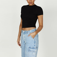 Fabricant OEM T Shirt personnalisé Haut court basique en coton noir uni T Shirt Ladies Y2K Blank Baby Tee pour femmes
