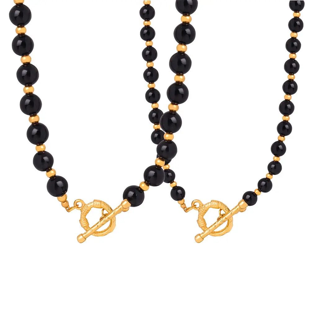Luce di lusso gioielli di moda in acciaio inox placcato oro nero agata collana pendente per le donne
