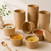 Bol à soupe en papier avec couvercles ventilés, sans BPA, pour usage en restaurant, fabriqué avec des matériaux de qualité alimentaire, durable et biodégradable