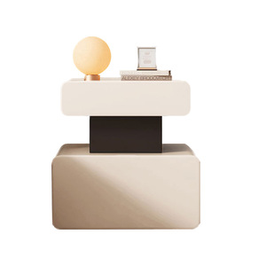 Double Layer Solid Wood Nightstand With Storage <b>Drawers</b> Modern Bedroom <b>Side</b> <b>Table</b> Square Design For Home Use - Product Image 3