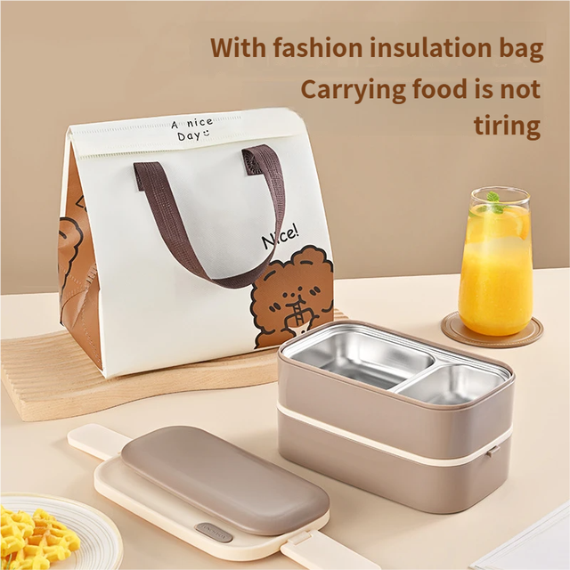 The Double-layer Lunch Box with Tableware and Bento Box Can Be Heated in a Microwave Oven and Is Portable Lunch Boxes