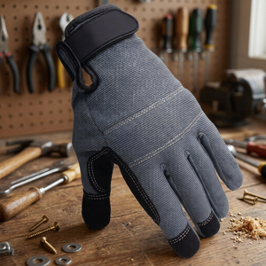 Guantes de Trabajo Antideslizantes de Poliéster con Puntas de Dedos Lisas, Muñequera Elástica, Guantes de Seguridad de Uso General, Sin Látex, Gris Negro - Product Image 2